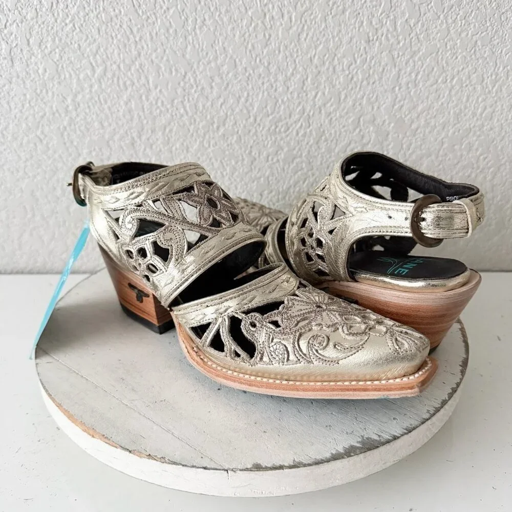 Lane Robin Slingback Mule Gold Cowboy Boots Womens 7 Cowgirl Western Short Ankle